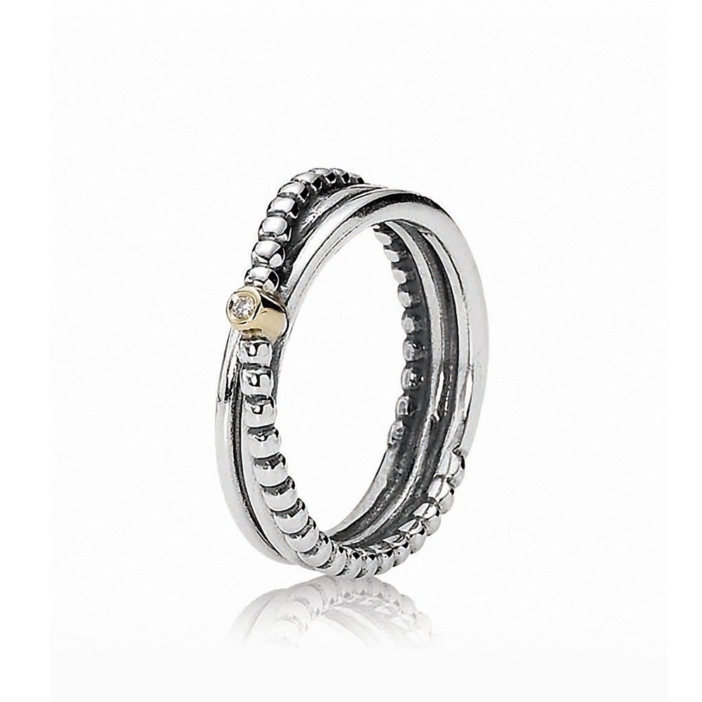 Pandora Sterling Silver Ring - 3 bands with diamond